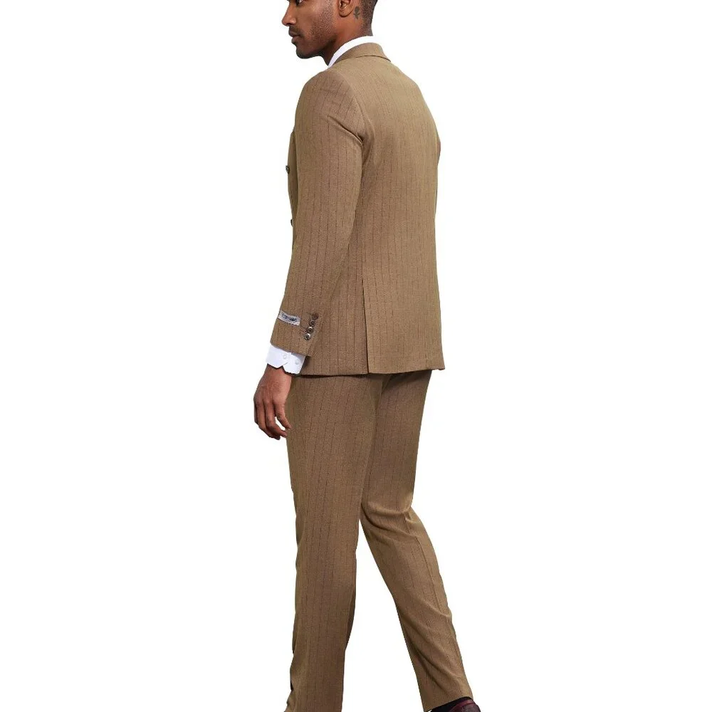 Brown Pinstriped Double breasted Stacy Adams Men's Suit - Picture 2 of 5